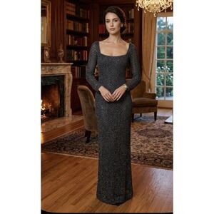 Andrea Polizzi for Rex Lester Dress Maxi Long‎ Sleeve Vtg Size 8 Black Classic